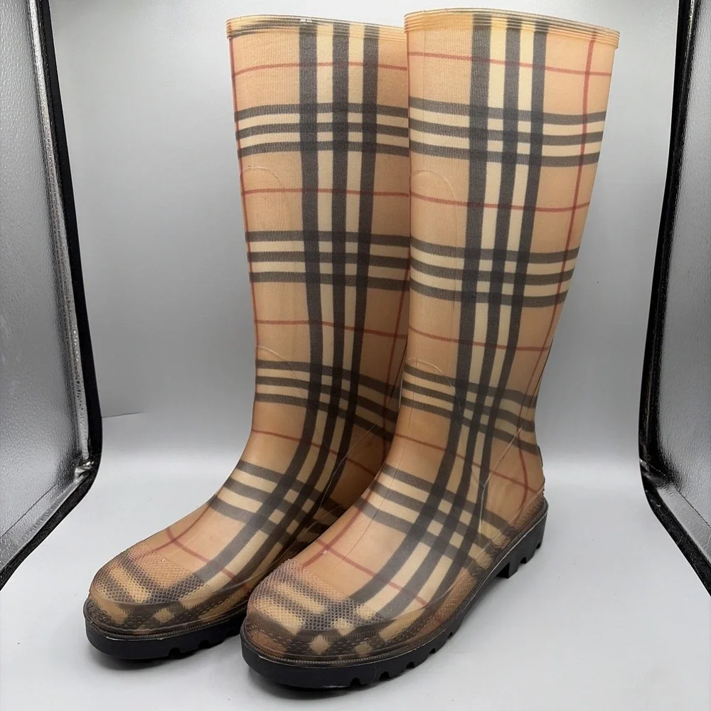 Burberry Rain Boots Womens US 6.5 EUR 40 nova check Plaid Tall wellington france